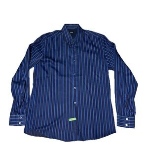 Hugo Boss Men's Blue 100% Cotton Stripe Dress Shirt Long Sleeve Shirt SZ Medium